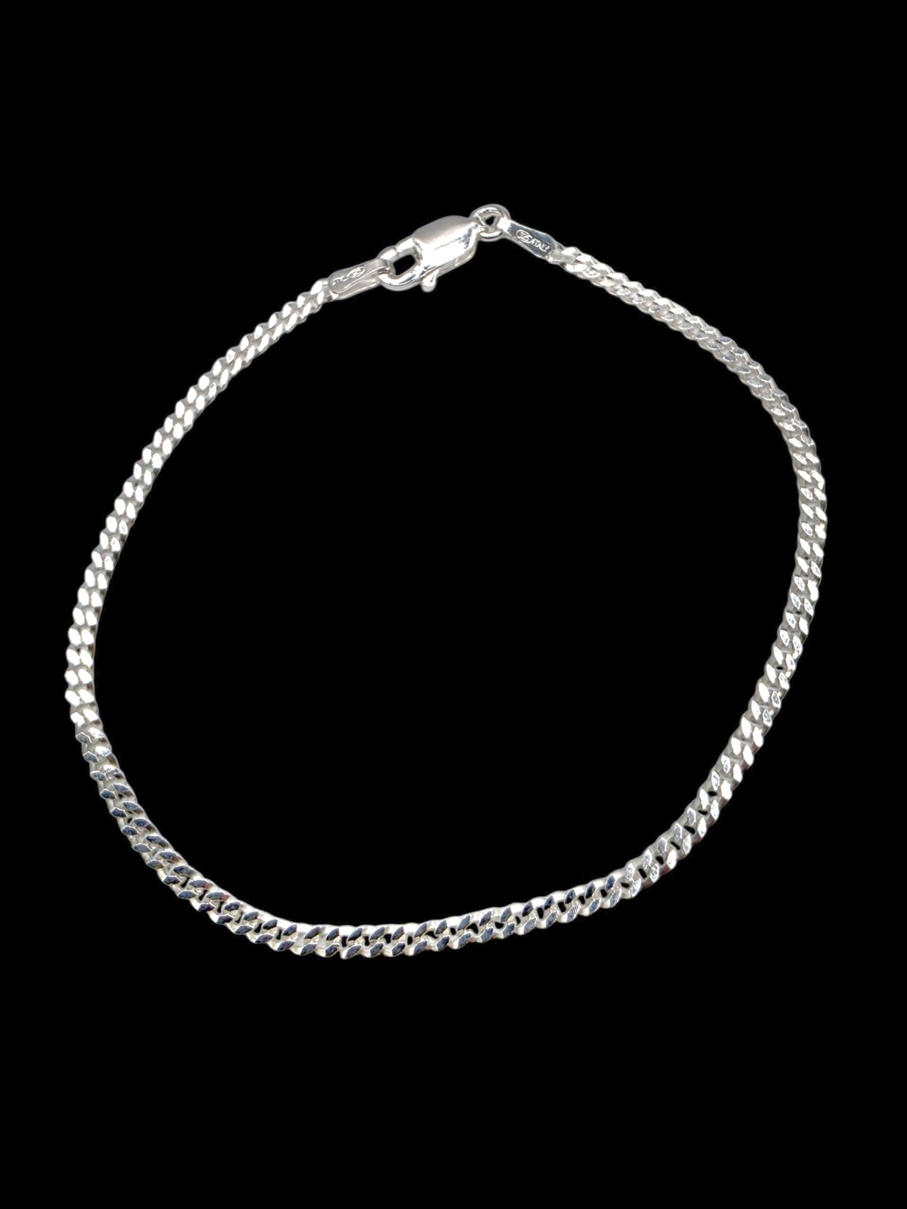 Solid 925 Sterling Silver 2mm Flat Cuban Link Chain Bracelet 6.75" Italy